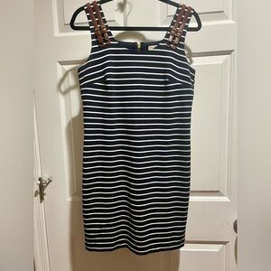 Michael Kors size Medium navy blue & white striped sleeveless dress